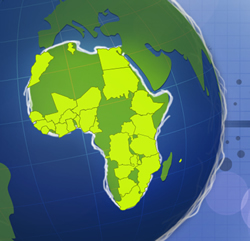 Africa continent highlighted on the map