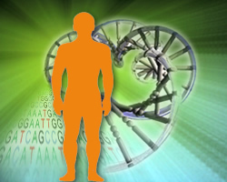 Illustration with man and DNA double-helix