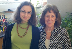 achel Gleyzer, left, won this year's ASHG DNA Day Essay Contest. She's pictured here with her teacher, Carol Zepatos.