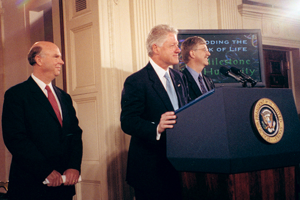 Craig Venter, Bill Clinton, Francis Collins