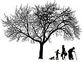 Illustration with a tree next to four individuals from different age groups. Courtesy of National Institute on Aging, NIH