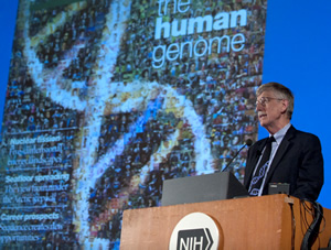 Dr. Francis Collins presents at The Genomics Landscape a Decade after the Human Genome Project on April 25, 2013