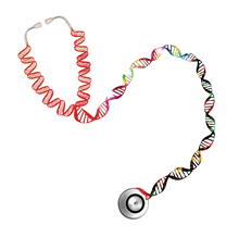 Image of double helix with stethoscope