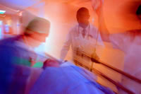 A patient being rushed to ER