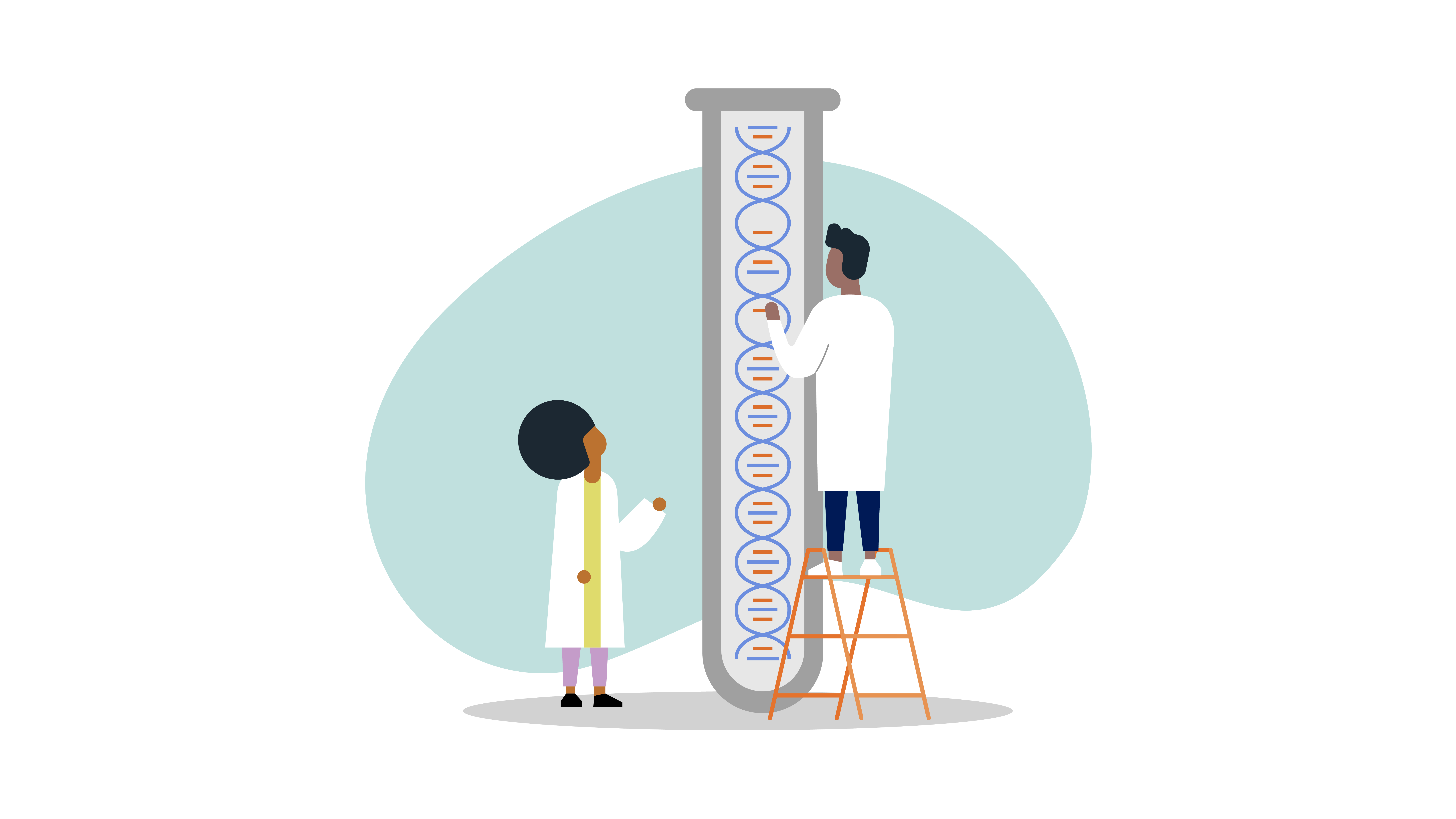 Two researchers reading a genome sequence