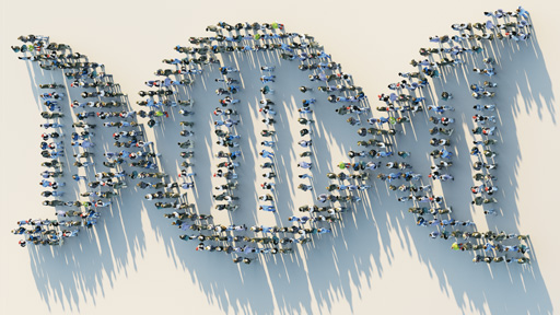 People standing in the shape of DNA double-helix