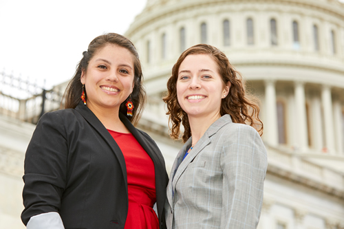 The ASHG-NHGRI 2016-2017 Fellows Teresa Ramírez, Ph.D. (left) and Christa Wagner, Ph.D. (right) near Capitol Hill in Washington, D.C. Photo credit: Ernesto Del Aguila III.