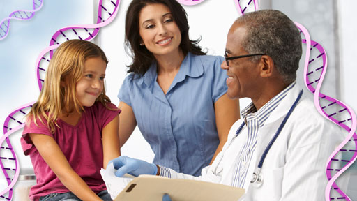 A doctor with mother and daughter