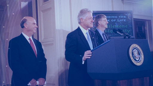 Craig Venter, Bill Clinton and Francis Collins at the White House