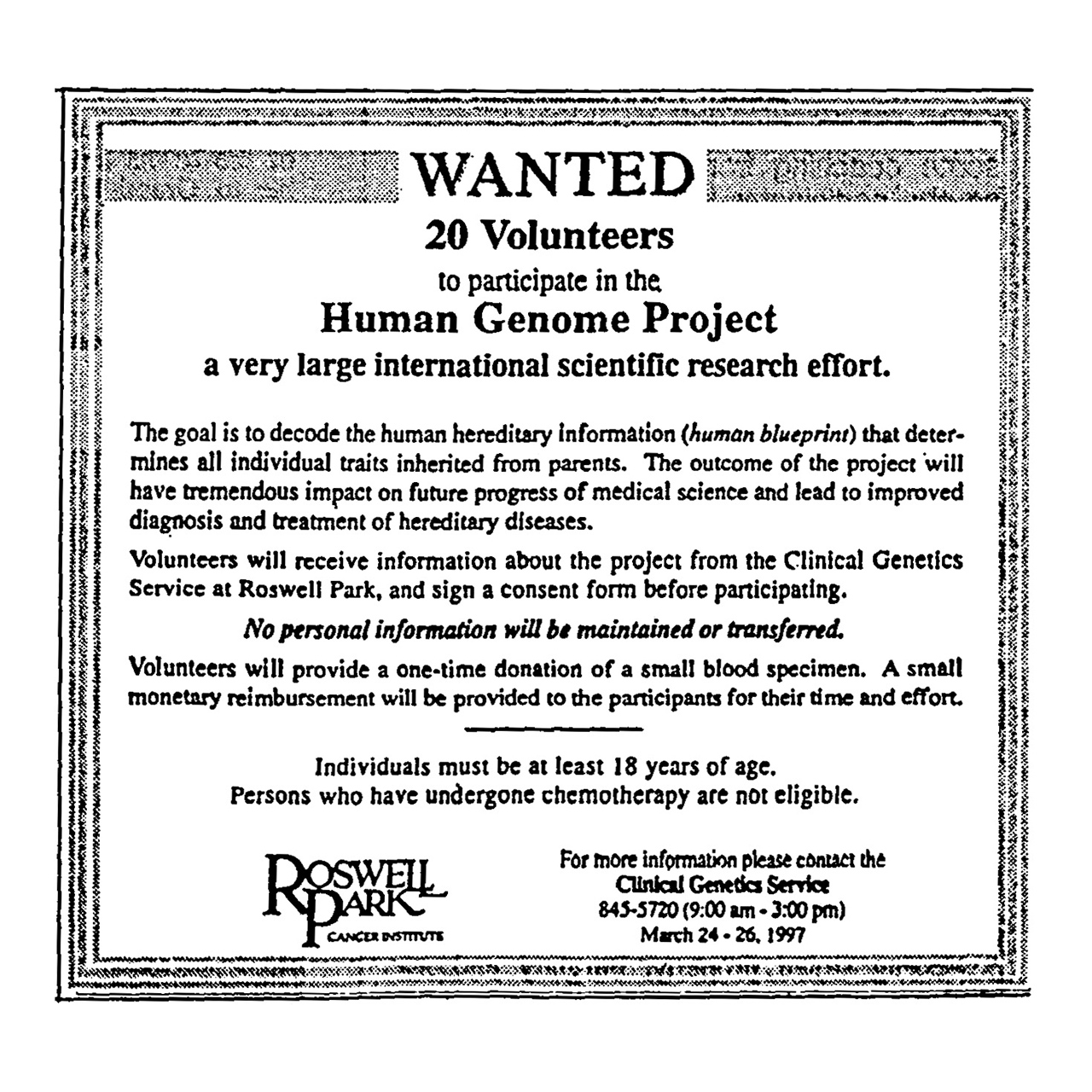 newspaper ad for genome project