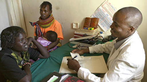 African doctor with patients